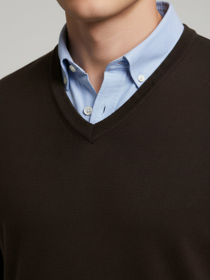 *Celio Men Brown Solid Regular Fit Cotton Sweaters