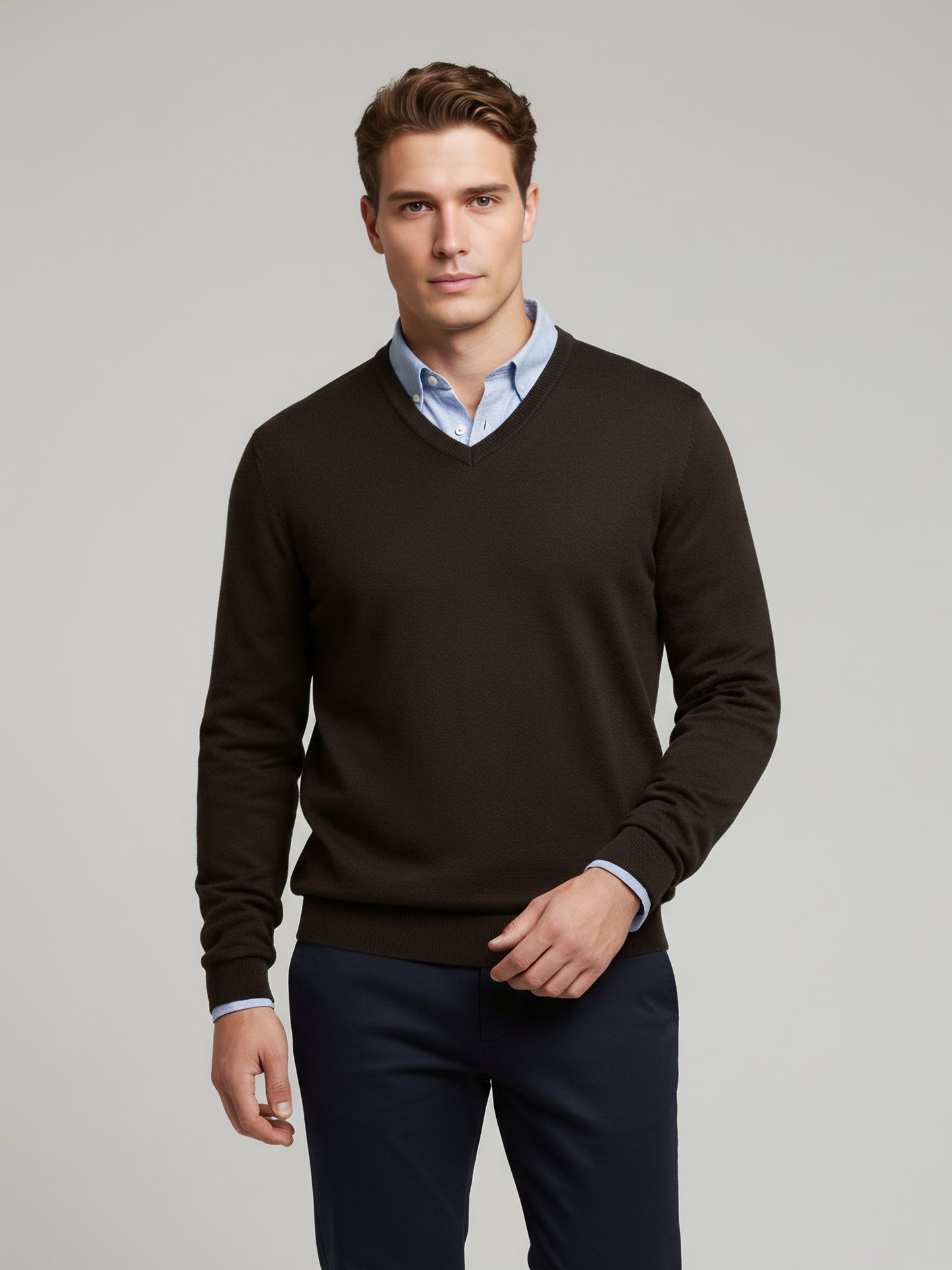 *Celio Men Brown Solid Regular Fit Cotton Sweaters