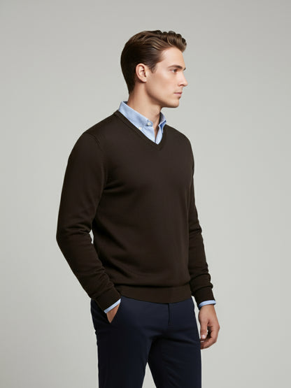 *Celio Men Brown Solid Regular Fit Cotton Sweaters