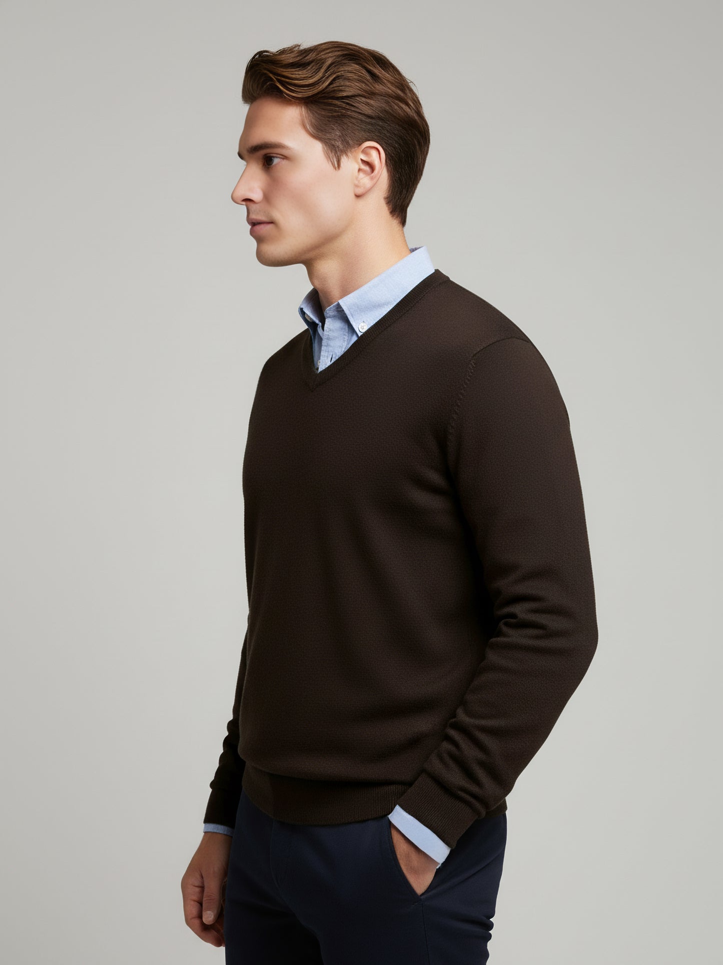 *Celio Men Brown Solid Regular Fit Cotton Sweaters