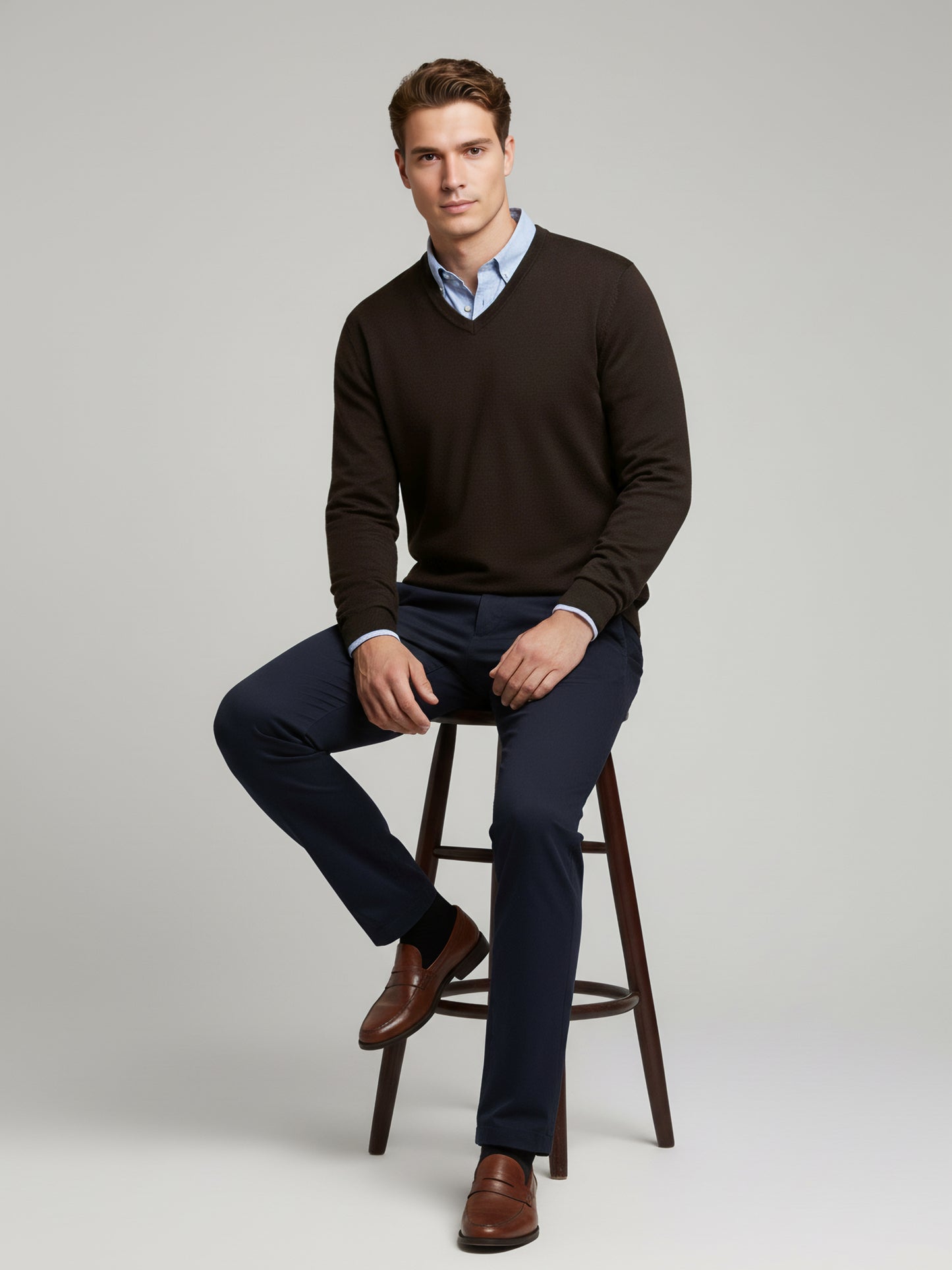 *Celio Men Brown Solid Regular Fit Cotton Sweaters