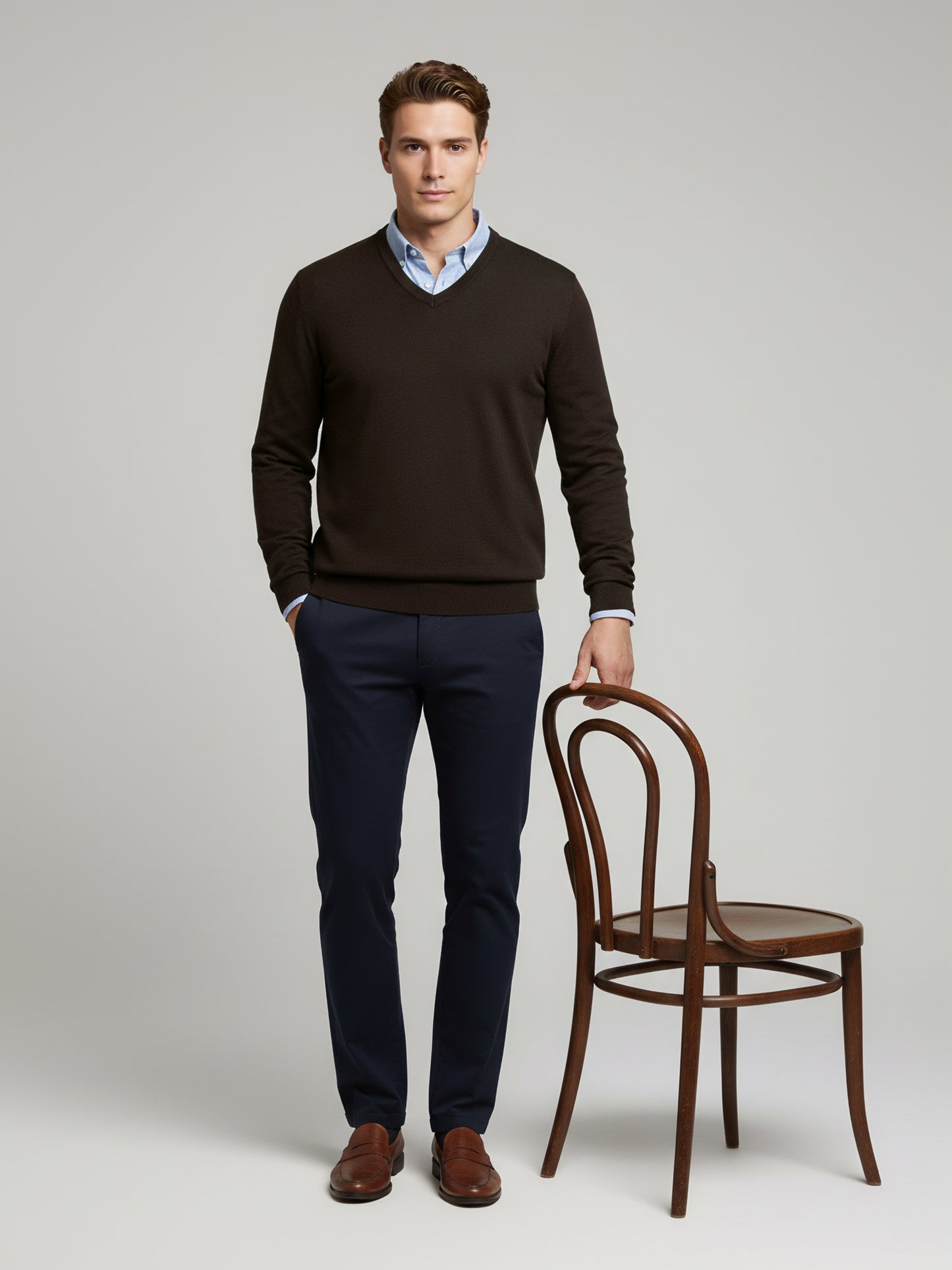 *Celio Men Brown Solid Regular Fit Cotton Sweaters