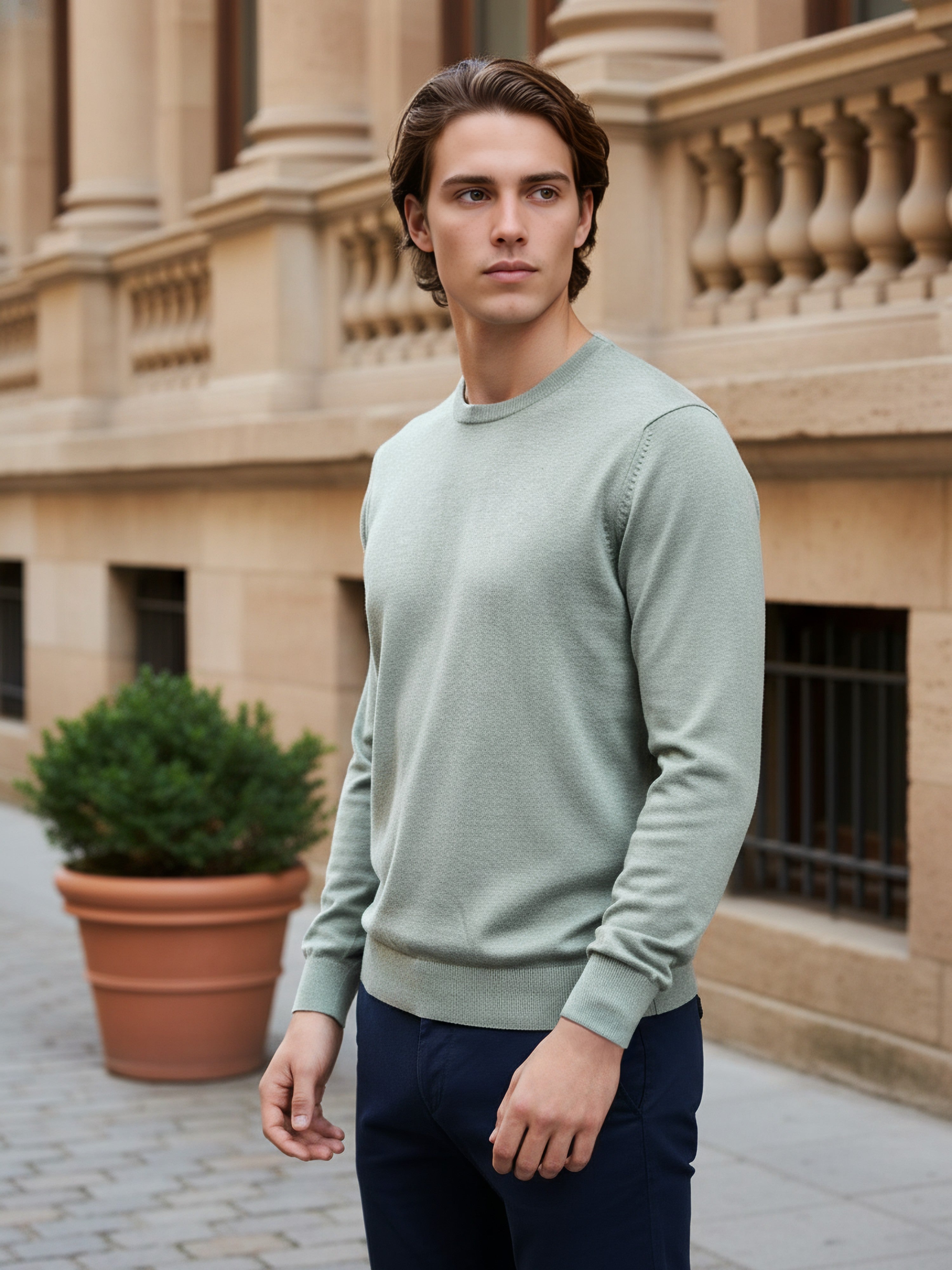 *Celio Men Green Solid Regular Fit Cotton Sweaters