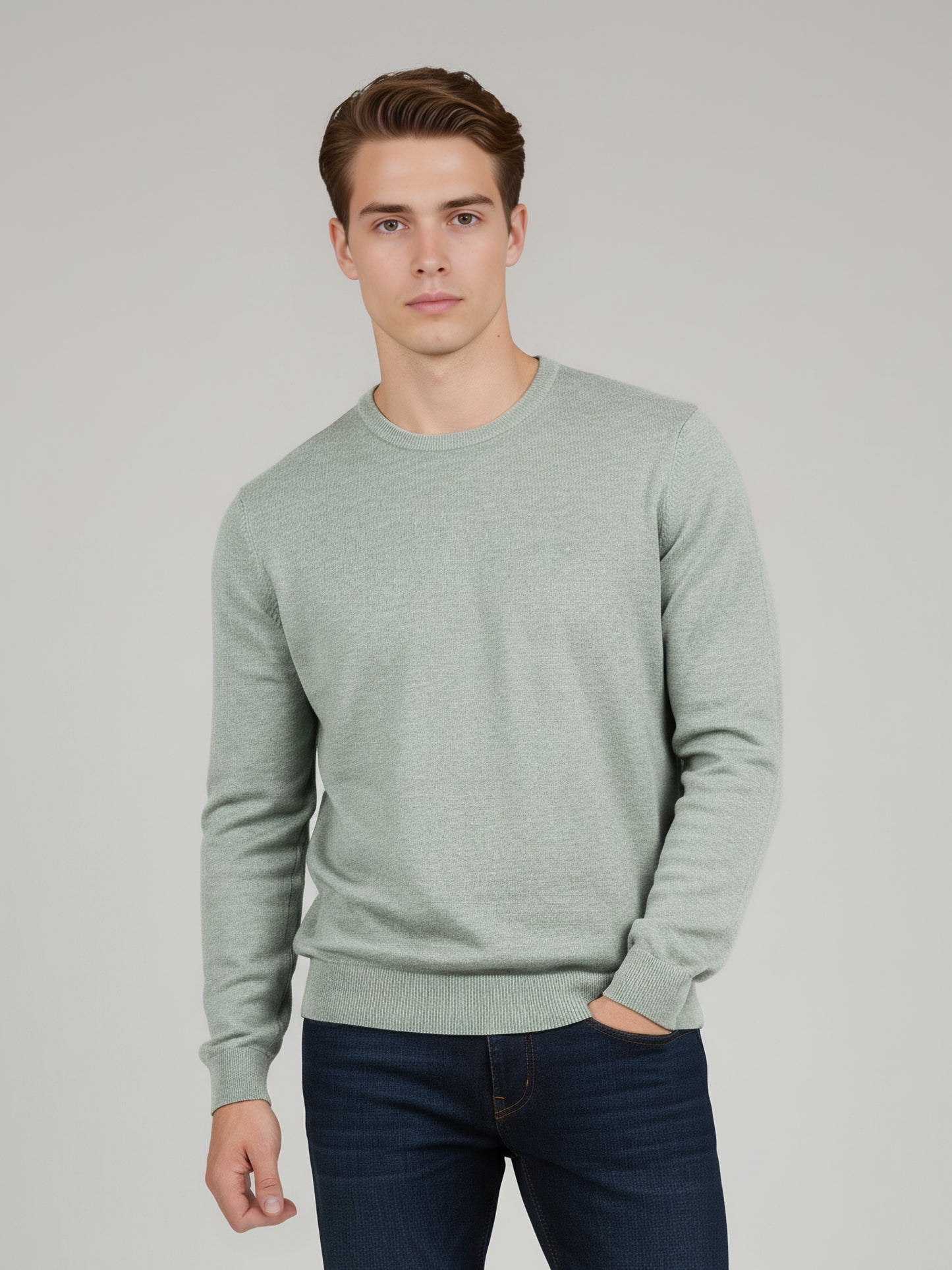 *Celio Men Green Solid Regular Fit Cotton Sweaters