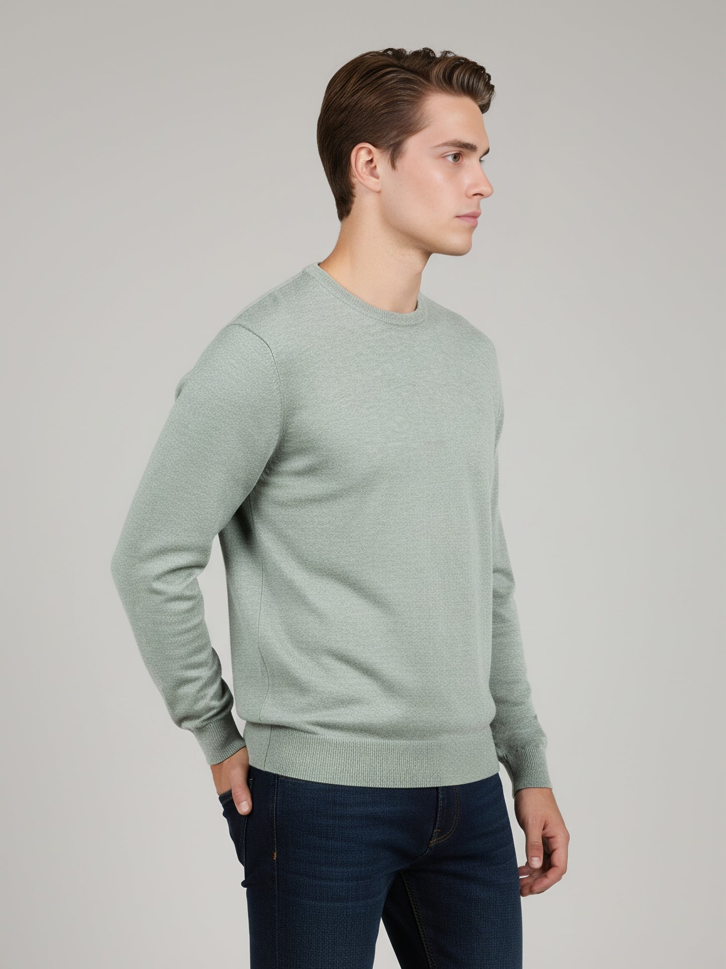 *Celio Men Green Solid Regular Fit Cotton Sweaters