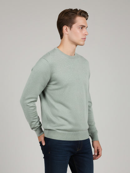 *Celio Men Green Solid Regular Fit Cotton Sweaters