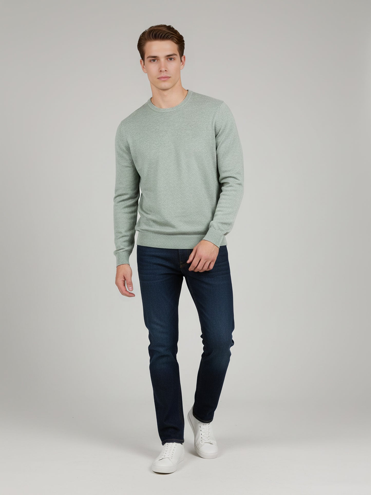 *Celio Men Green Solid Regular Fit Cotton Sweaters