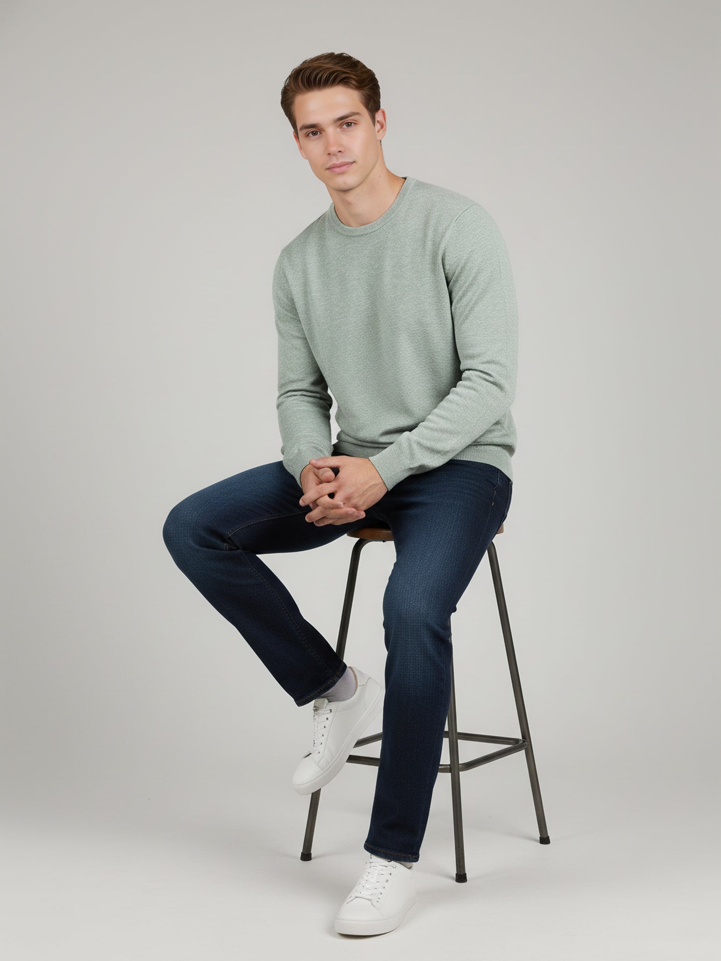 *Celio Men Green Solid Regular Fit Cotton Sweaters