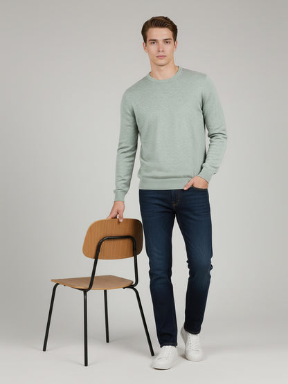 *Celio Men Green Solid Regular Fit Cotton Sweaters