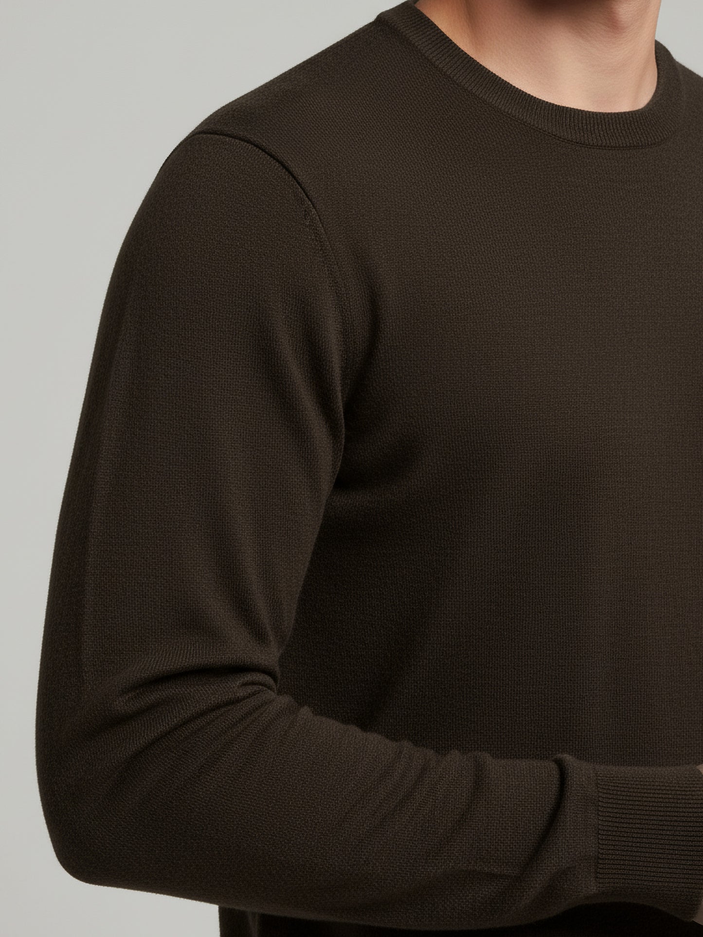 *Celio Men Brown Solid Regular Fit Cotton Sweaters