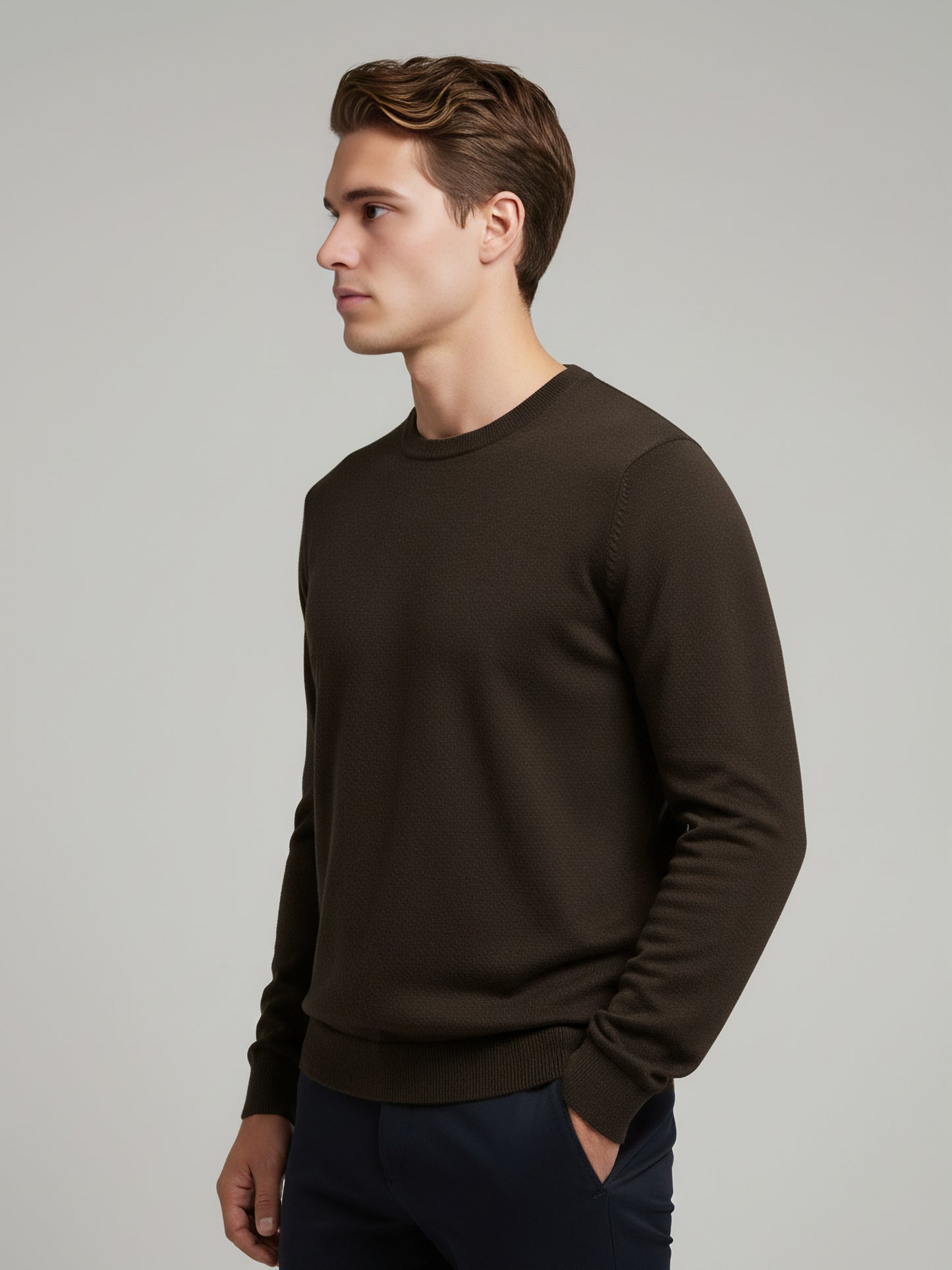 *Celio Men Brown Solid Regular Fit Cotton Sweaters
