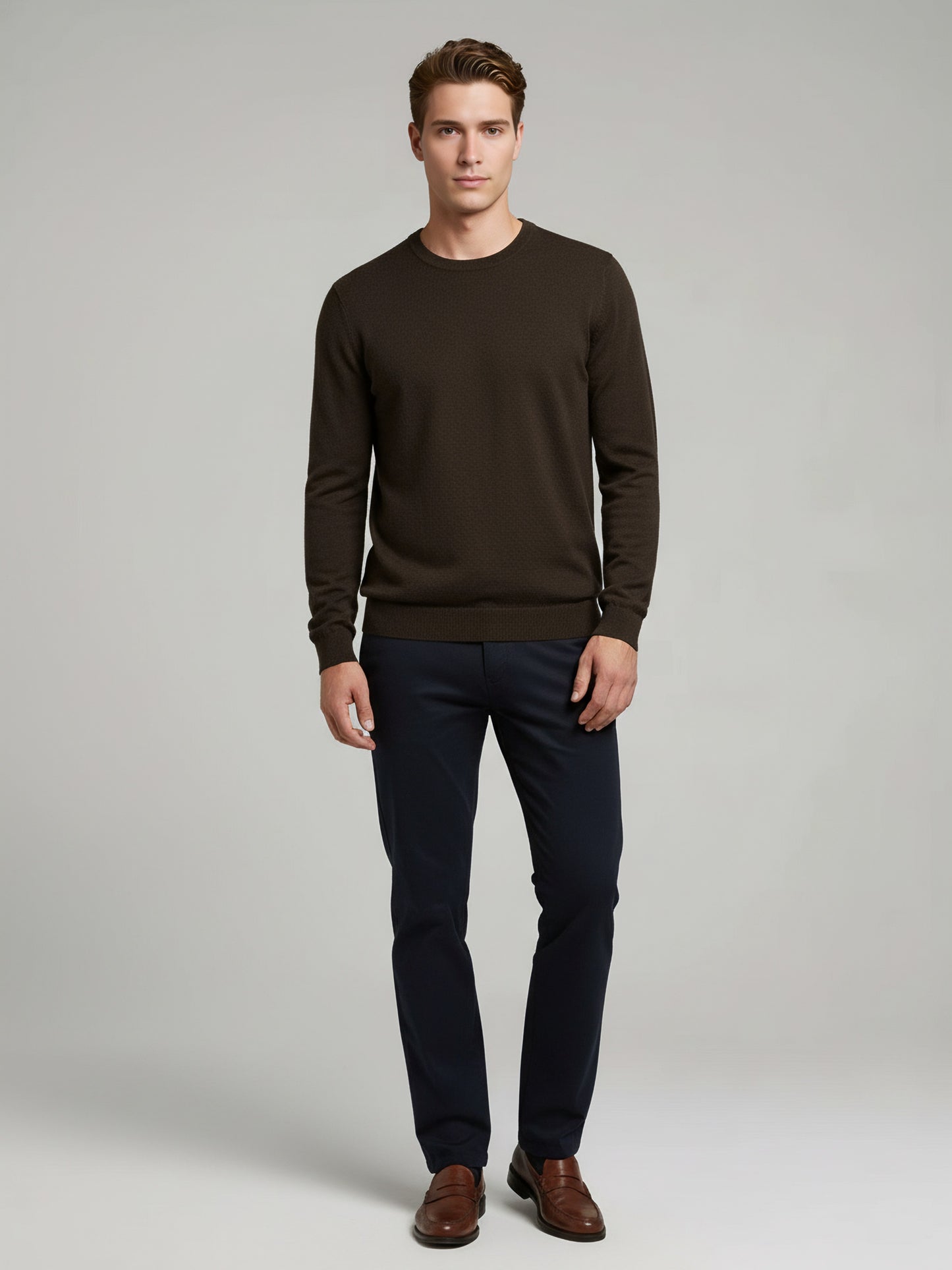 *Celio Men Brown Solid Regular Fit Cotton Sweaters