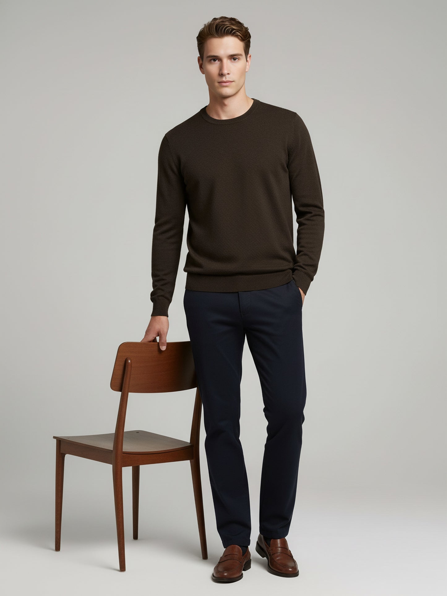 *Celio Men Brown Solid Regular Fit Cotton Sweaters