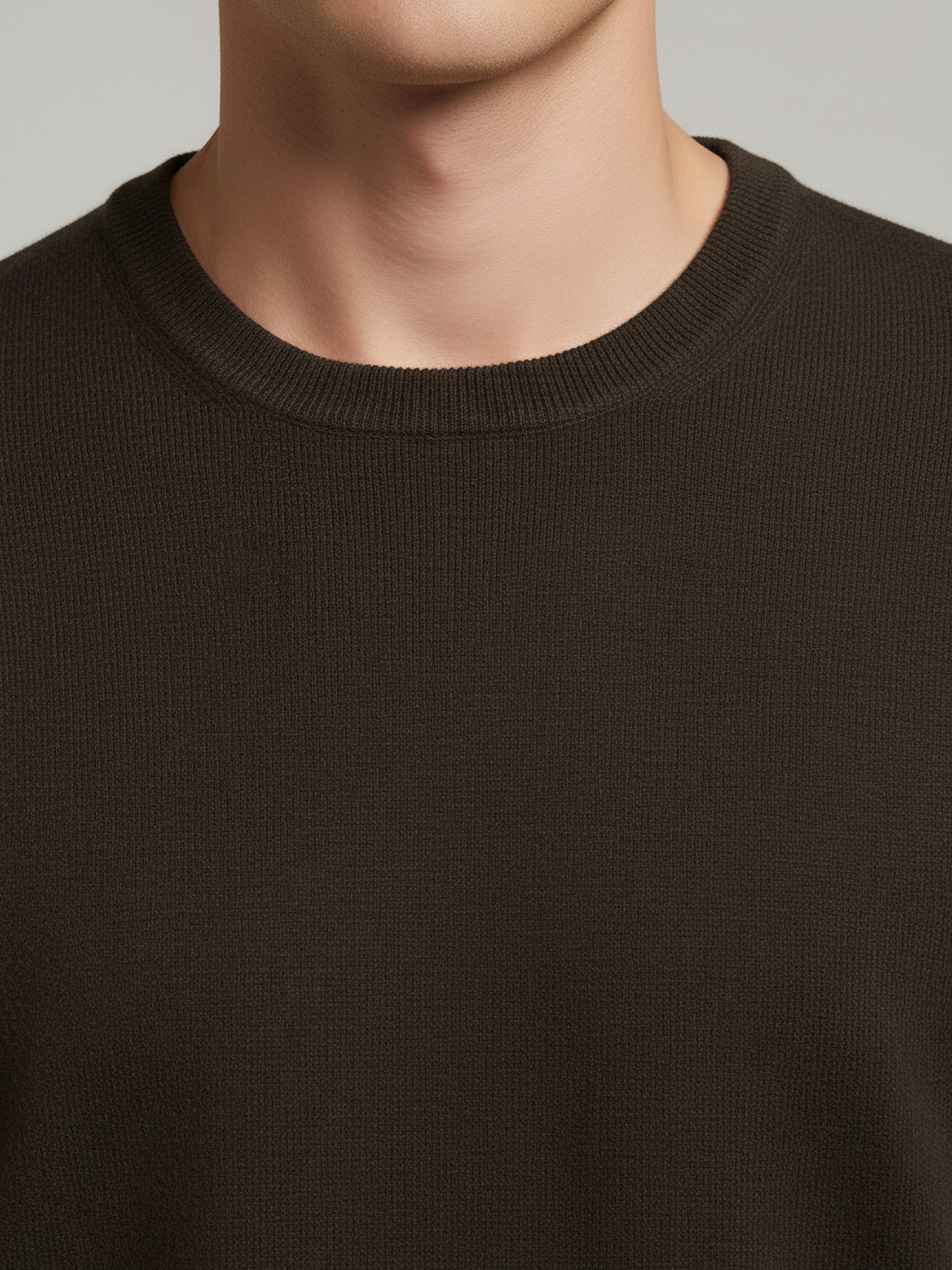 *Celio Men Brown Solid Regular Fit Cotton Sweaters