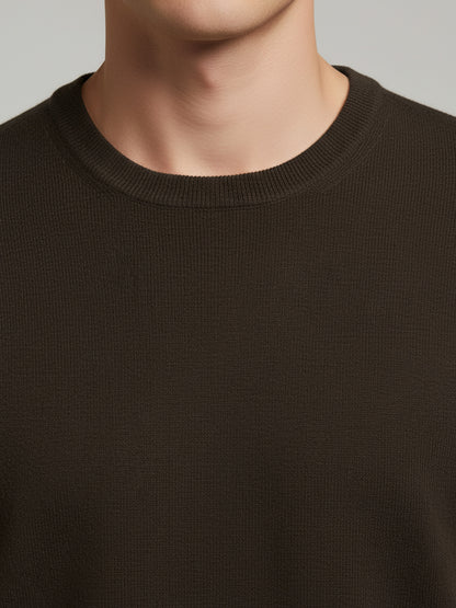 *Celio Men Brown Solid Regular Fit Cotton Sweaters