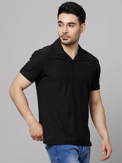 Celio Men Black Solid Slim Fit Cotton T-Shirts