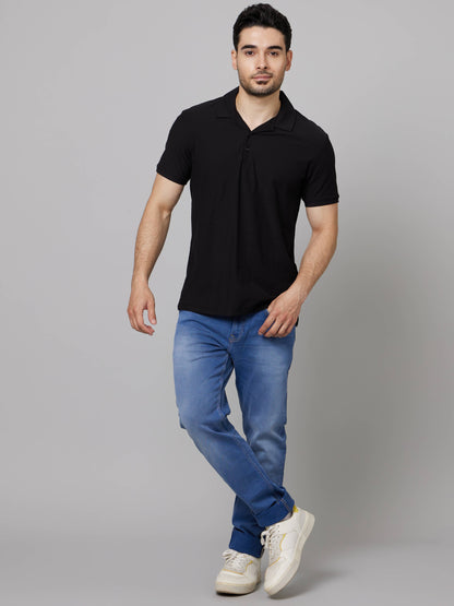 Celio Men Black Solid Slim Fit Cotton T-Shirts