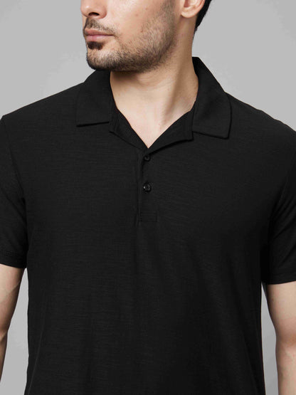 Celio Men Black Solid Slim Fit Cotton T-Shirts
