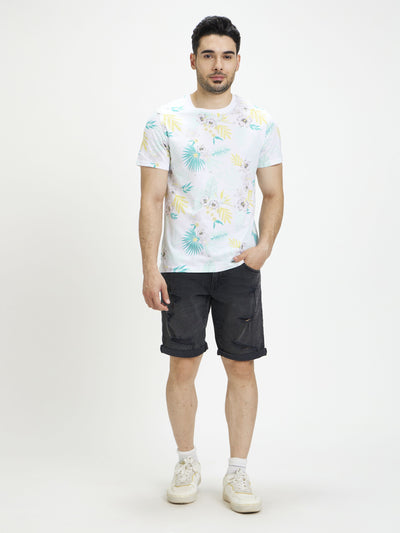 Celio Men White Printed Regular Fit Cotton T-Shirts
