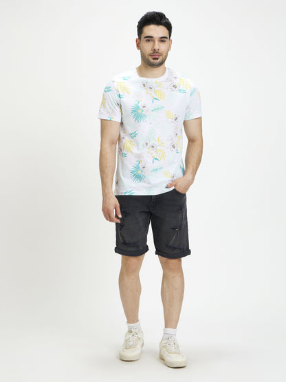 Celio Men White Printed Regular Fit Cotton T-Shirts