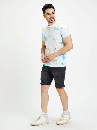 Celio Men White Printed Regular Fit Cotton T-Shirts