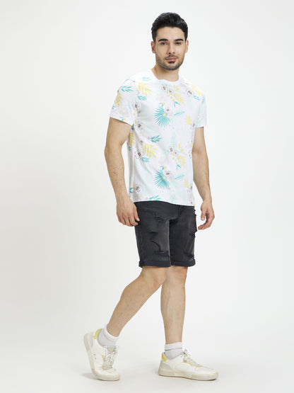 Celio Men White Printed Regular Fit Cotton T-Shirts