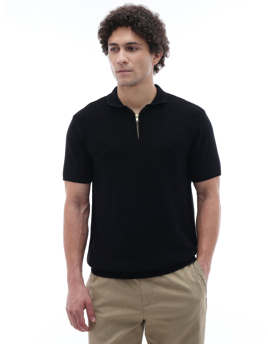 Celio* Regular Fit Men Solid Cotton Black T-Shirt