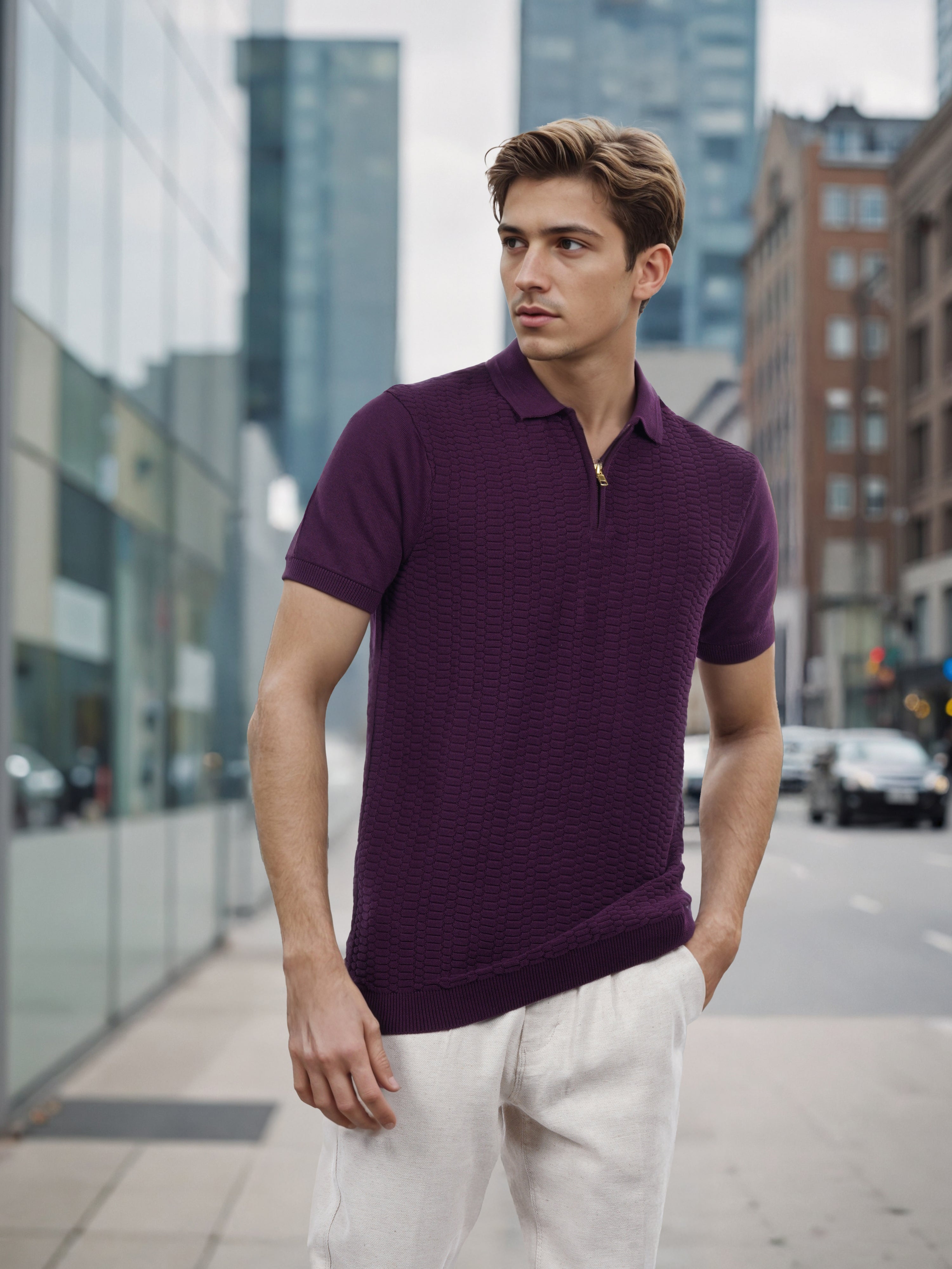 Celio* Men Purple Solid Regular Fit Cotton T-Shirt
