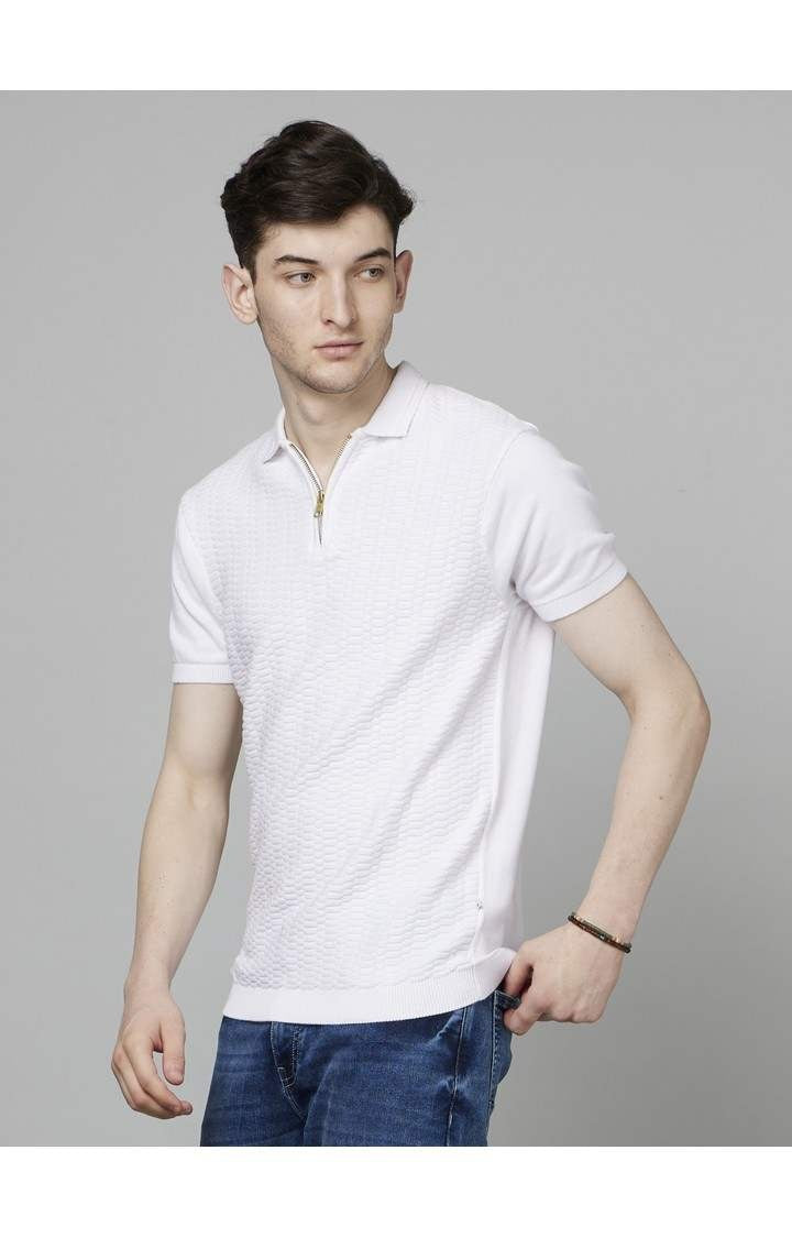 Celio Men White Solid Regular Fit Cotton T-Shirts