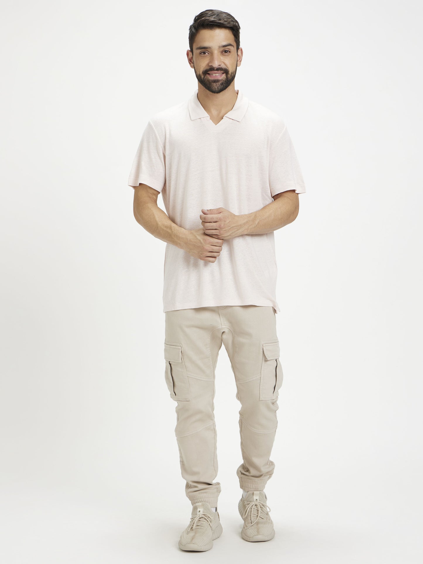 Celio Men Pink Solid Regular Fit Linen T-Shirts