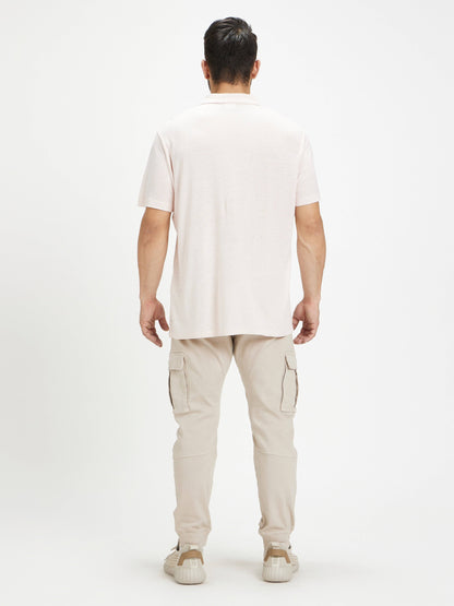 Celio Men Pink Solid Regular Fit Linen T-Shirts