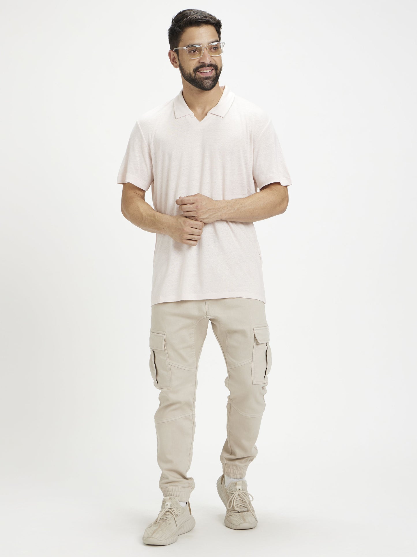 Celio Men Pink Solid Regular Fit Linen T-Shirts