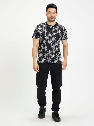 Celio Men Black Printed Regular Fit Cotton T-Shirts