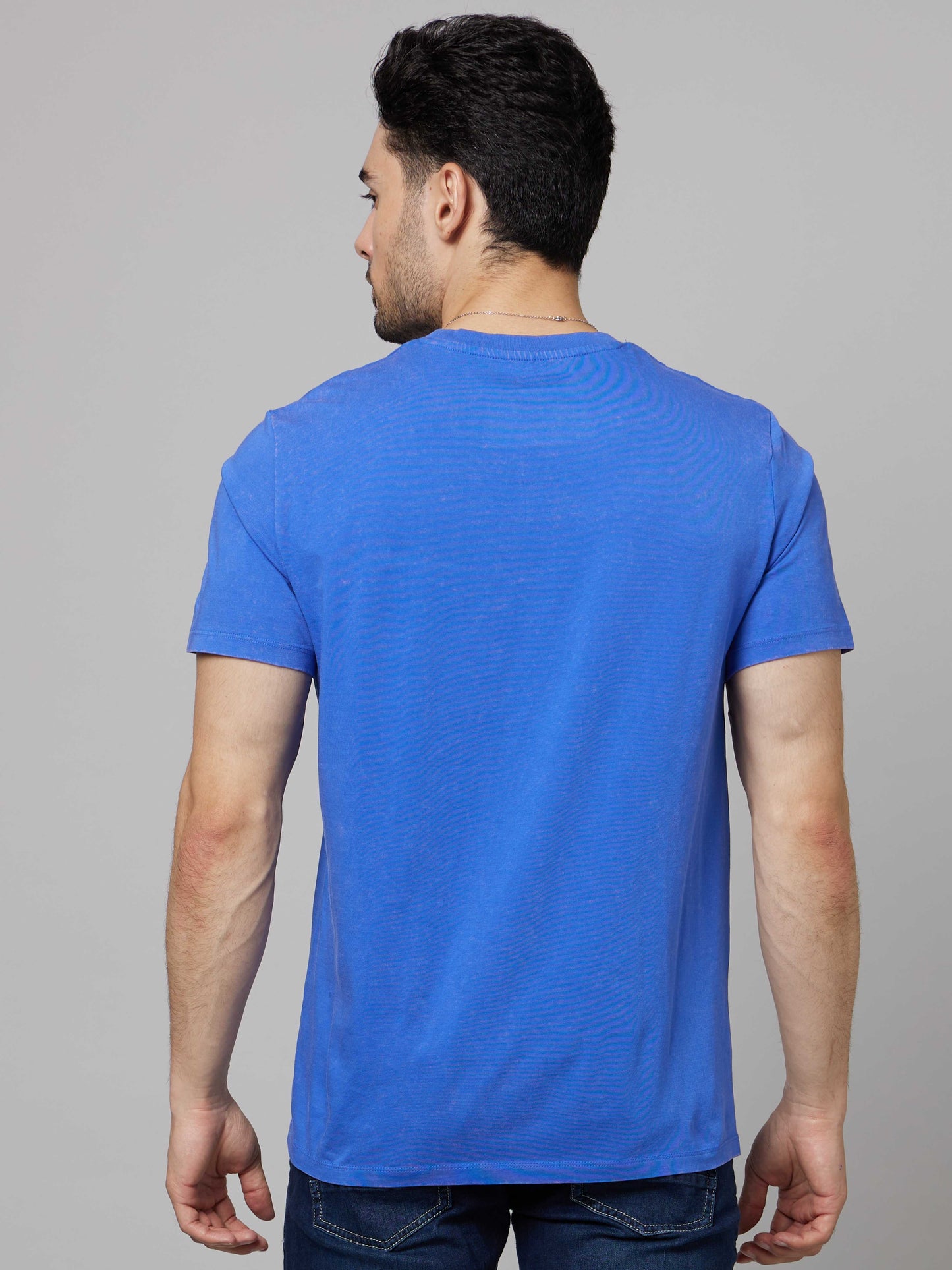 Celio Men Blue Printed Straight Fit Cotton T-Shirts