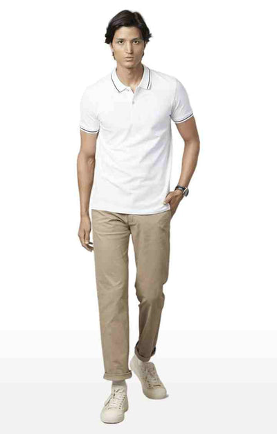 Celio* Cotton-Blend Straight Fit Beige Trouser