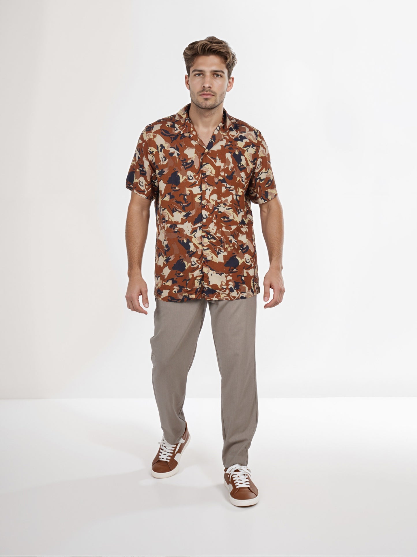 Celio* Men Brown Printed Regular Fit Viscose Shirt