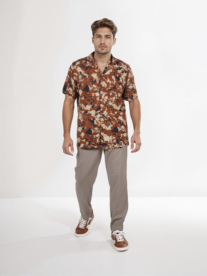 Celio* Men Brown Printed Regular Fit Viscose Shirt