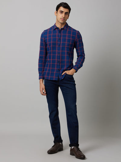 Celio Men Blue Solid Slim Fit Cotton-Linen-Blend Jeans