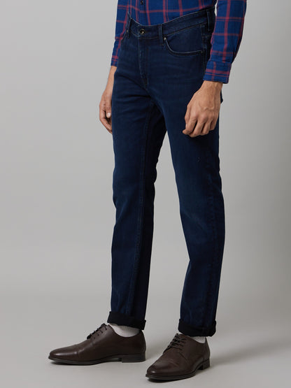 Celio Men Blue Solid Slim Fit Cotton-Linen-Blend Jeans