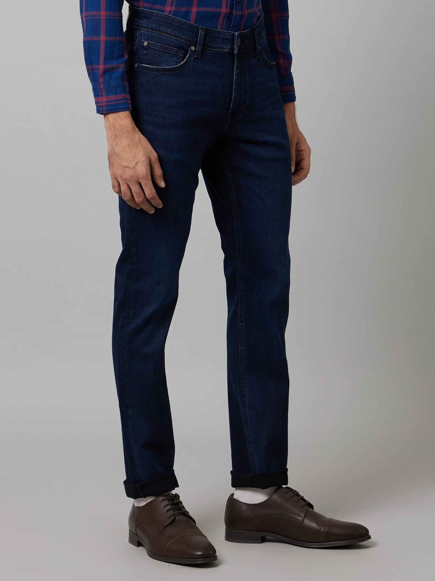 Celio Men Blue Solid Slim Fit Cotton-Linen-Blend Jeans