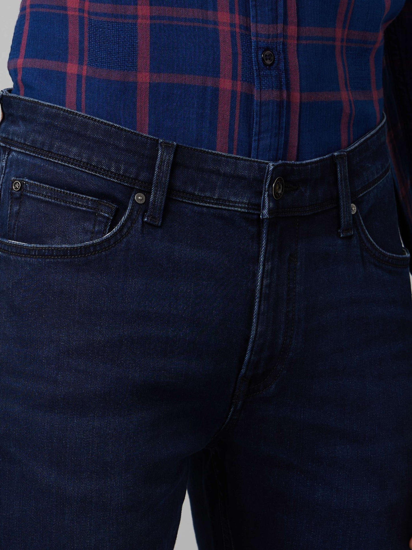 Celio Men Blue Solid Slim Fit Cotton-Linen-Blend Jeans