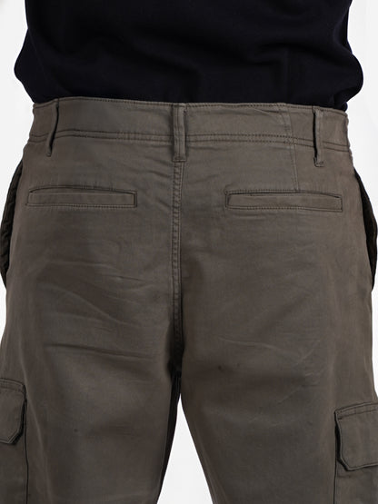 Celio* Men Olive Solid Slim Fit Cotton Cargo