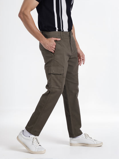 Celio* Men Olive Solid Slim Fit Cotton Cargo