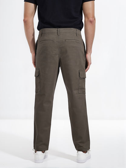 Celio* Men Olive Solid Slim Fit Cotton Cargo