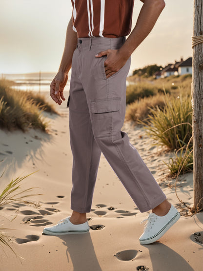 Celio* Men Brown Solid Slim Fit Cotton Cargo