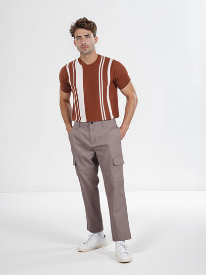 Celio* Men Brown Solid Slim Fit Cotton Cargo