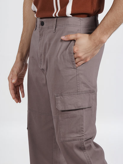 Celio* Men Brown Solid Slim Fit Cotton Cargo