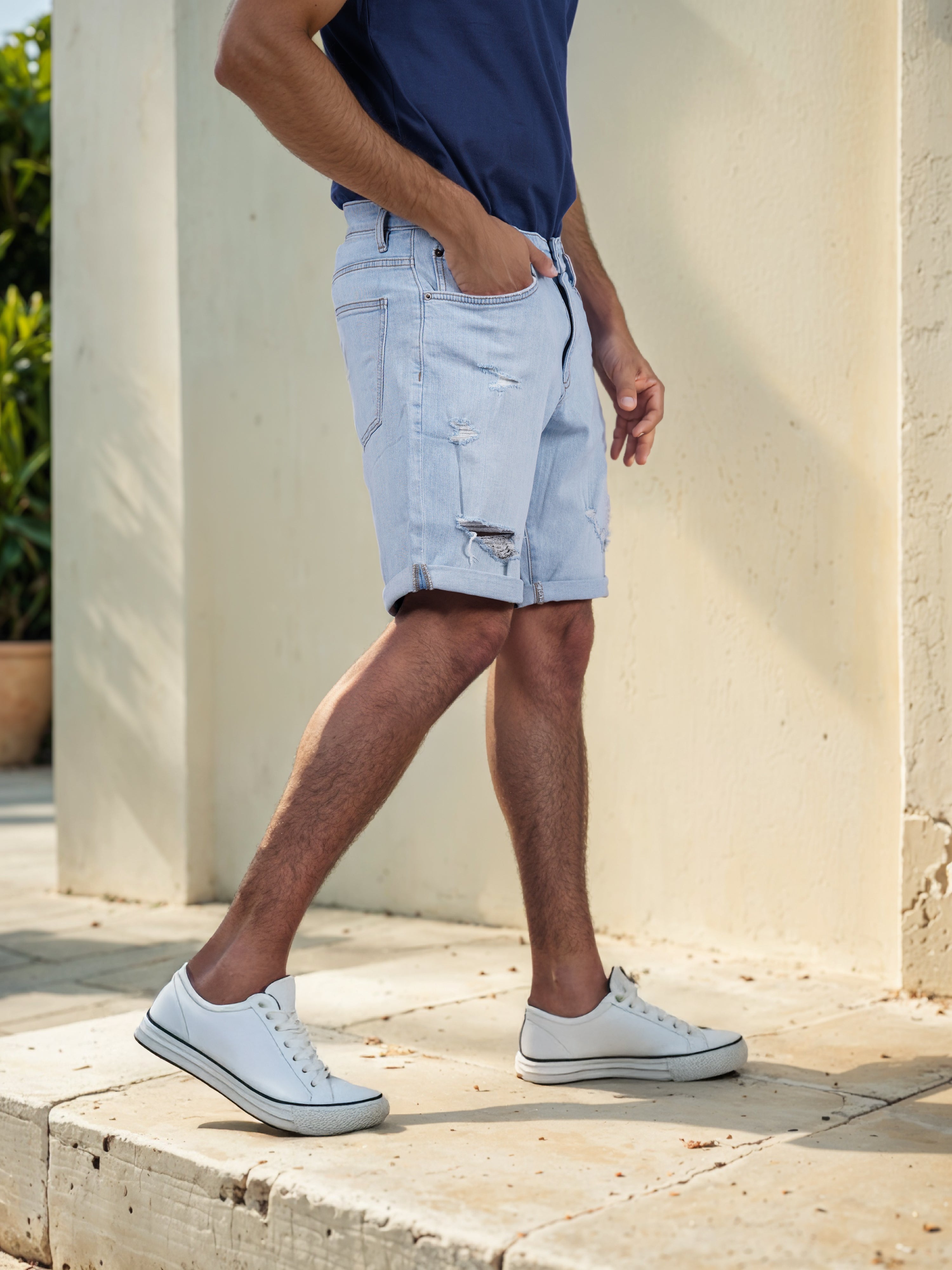 Celio* Cotton Regular Fit Blue Bermuda