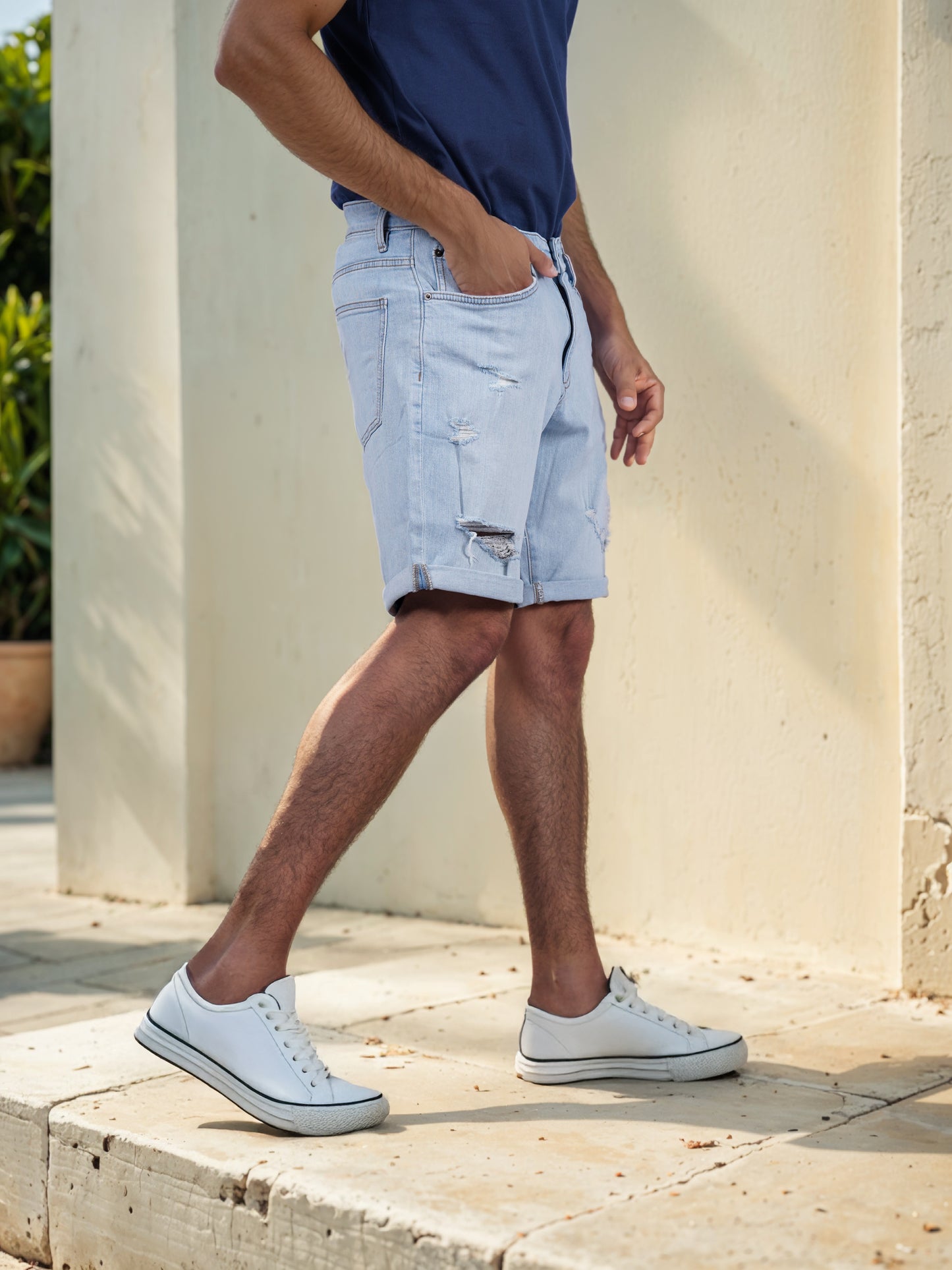 Celio* Cotton Regular Fit Blue Bermuda