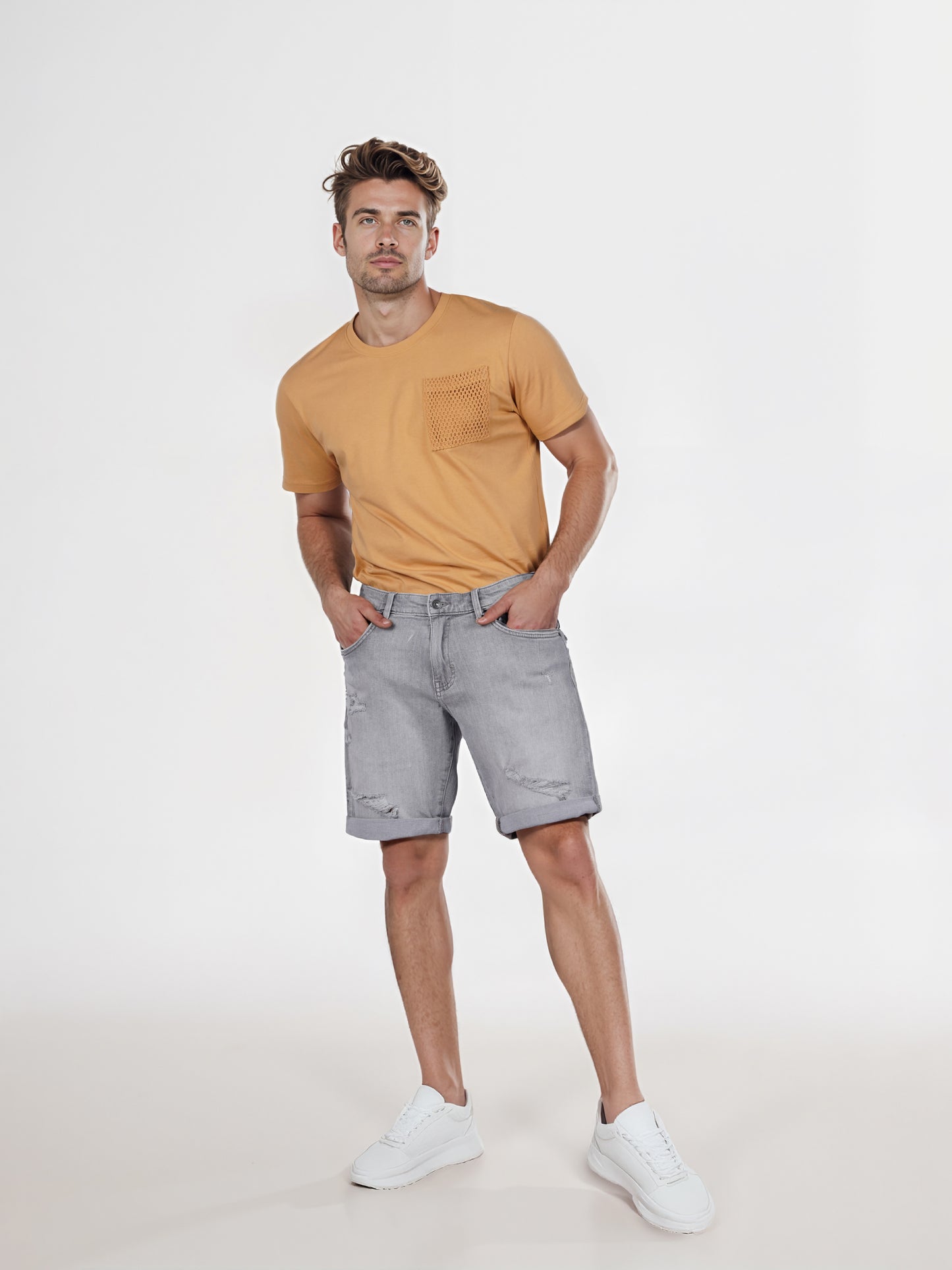 Celio* Cotton Regular Fit Grey Bermuda